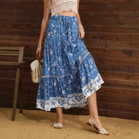Flared skirt for women - mid-calf pleated bohemian style | festival — product view