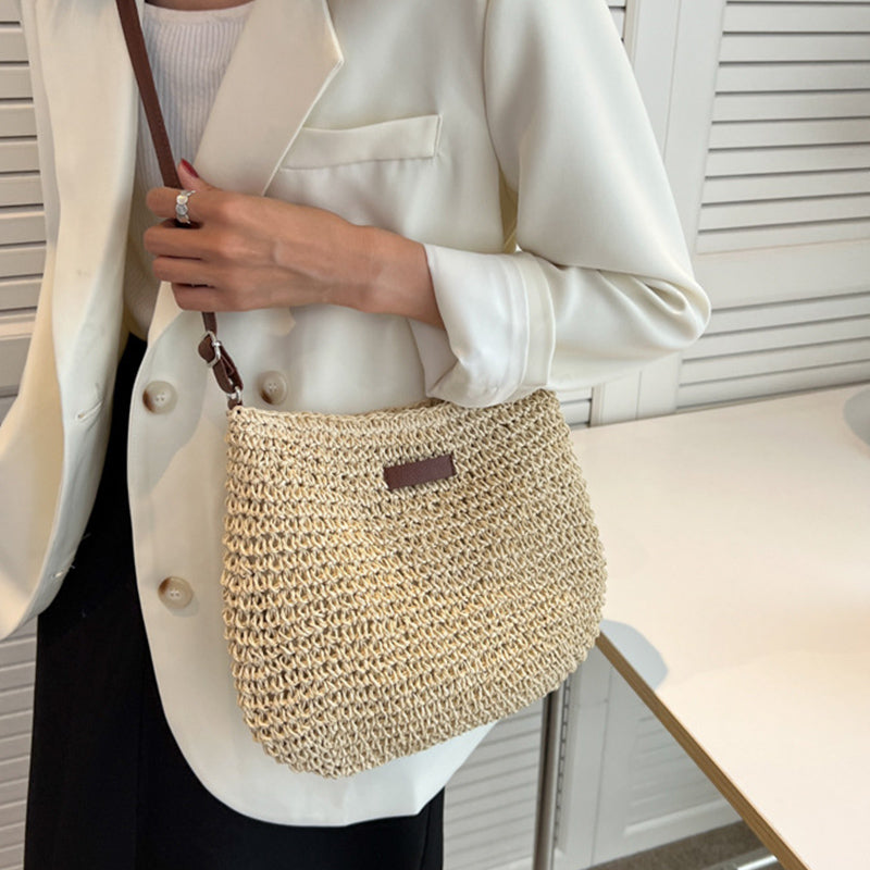Large Bohemian women's handbag - soft mesh tote - casual use — Beige