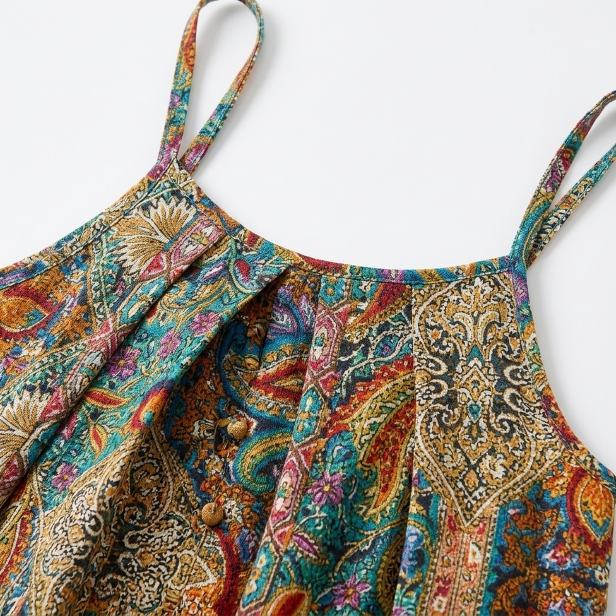 Plus size long dress for women with paisley print straps — product view