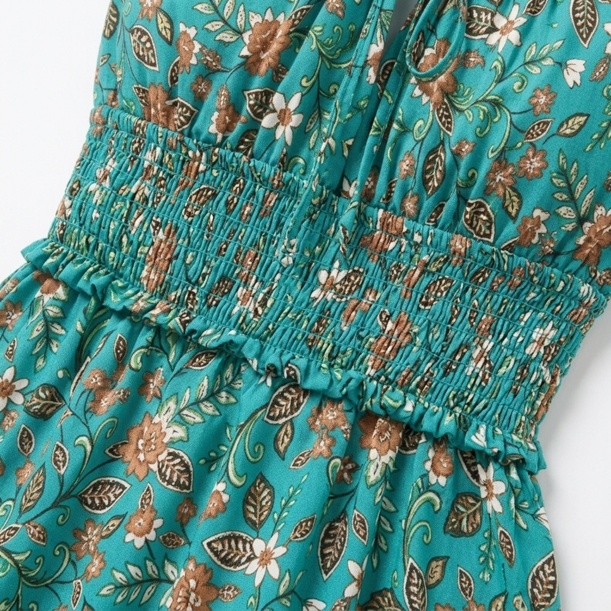 Plus Size Women's Flared Summer Dress with Floral Print and Straps — product view