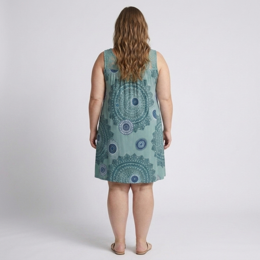 Plus Size Women's Printed Summer Dress with Lace Details — product view