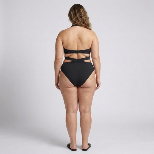 Plus size one-piece swimsuit for women with cut-out back design — product view