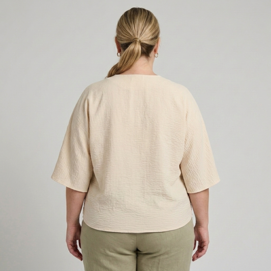 Plus Size Women's Loose Blouse with V-Neck and Long Sleeves — product view