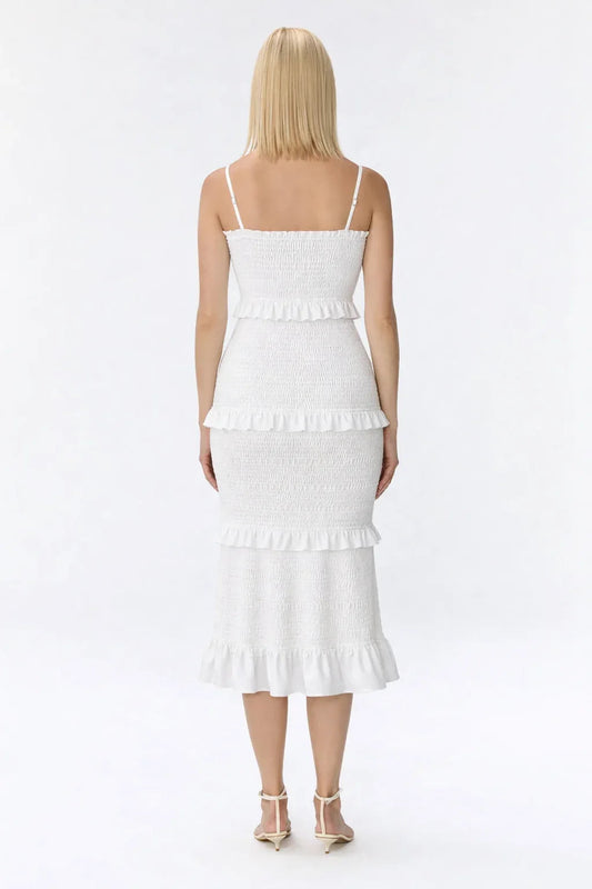 Midi maternity smocked dress with ruffles — product view