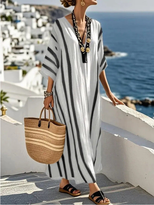 Long Women's Kaftan Robe - Casual Tunic Style - Sun Travel Clothing — White