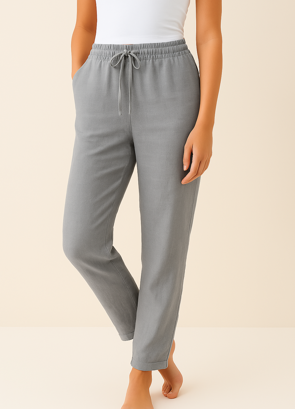 Women's Straight Pants with Drawstring Waist — image 5