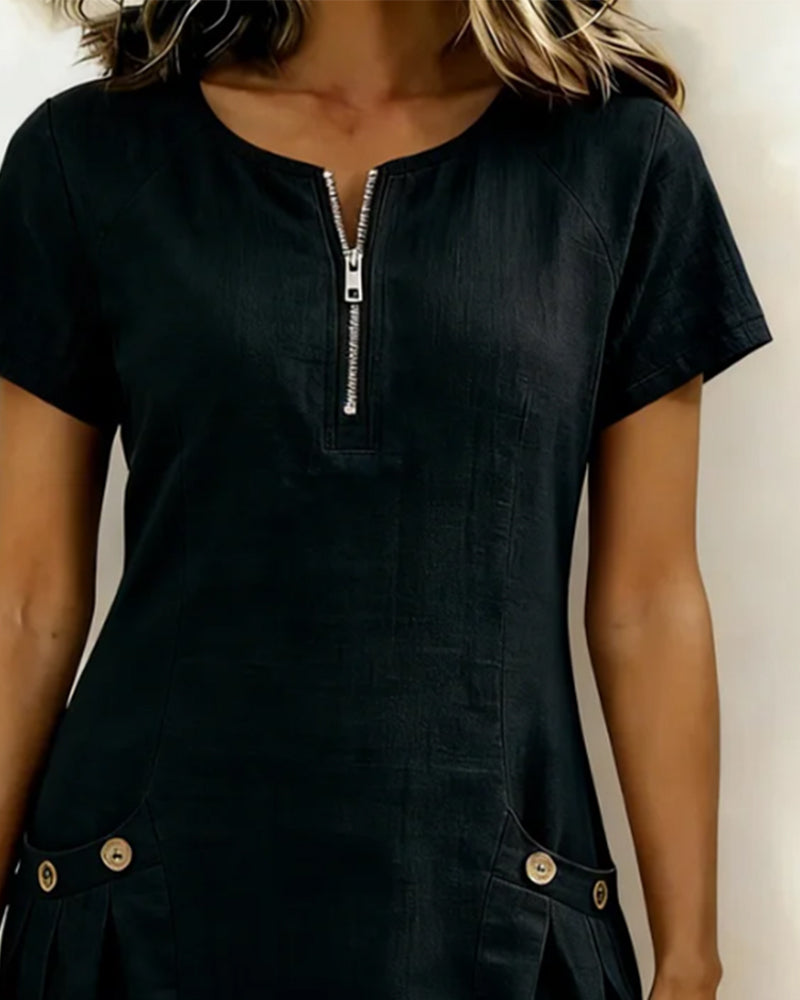 Women's Dress with Zip Collar, A-Line Cut — product view