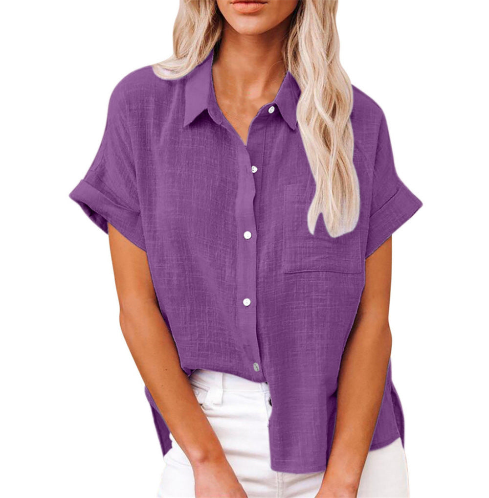 Women's Blouse, Loose Fit, Shirt Collar — Purple