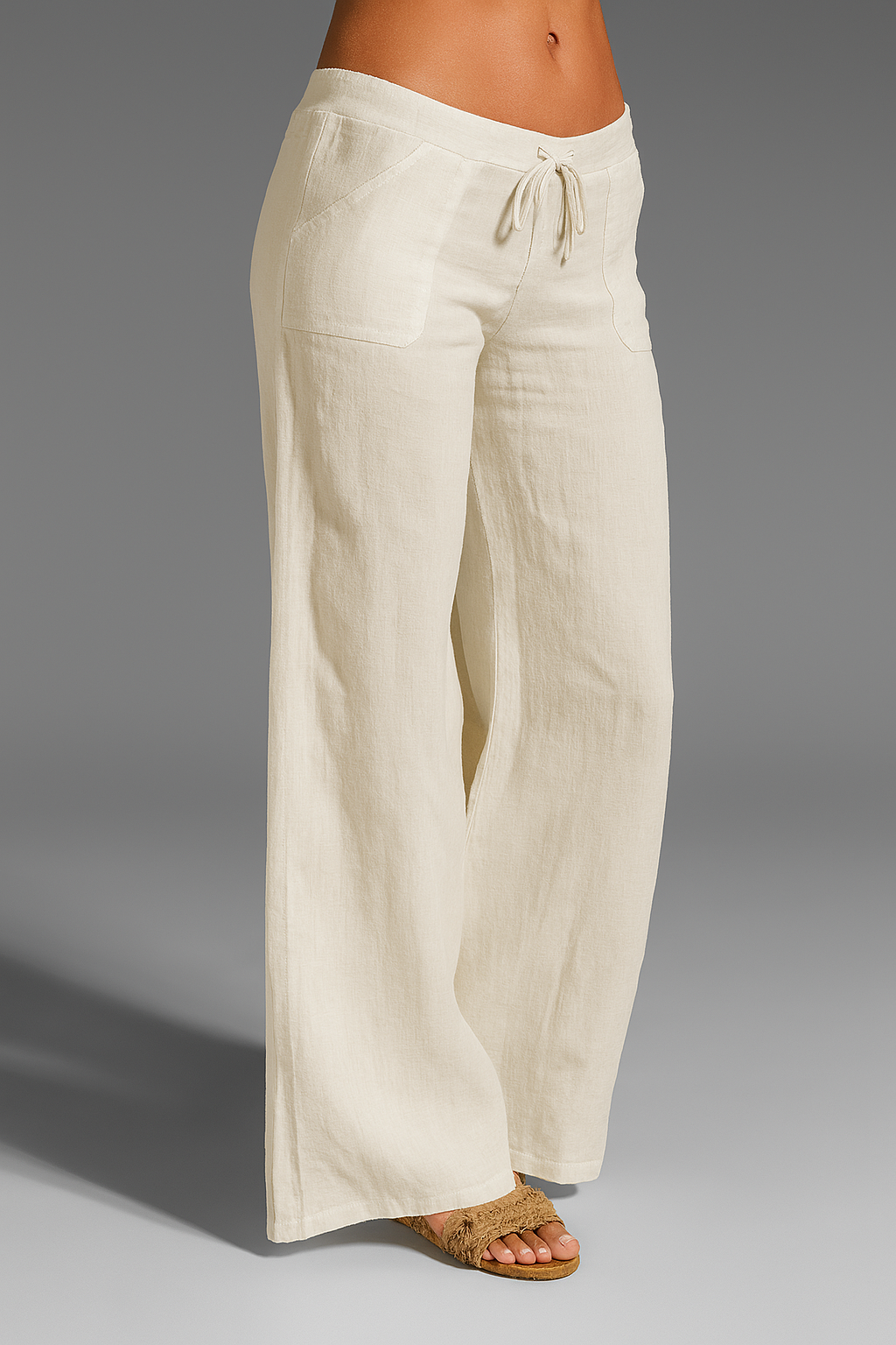 Women's pants, wide cut, elastic waistband — Beige