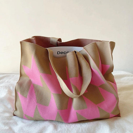 Women's Tote Bag with Practical Geometric Pattern — Pink