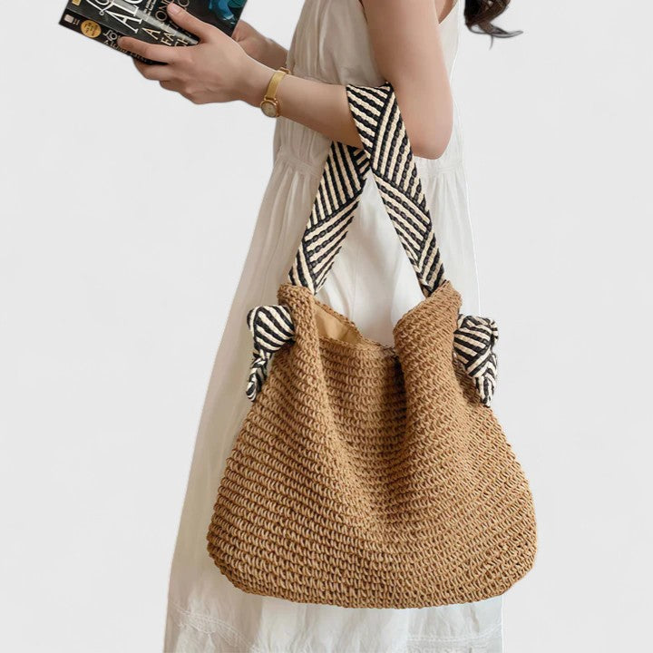 Sac cabas pour femme en tissage avec porté épaule — Brun chaud