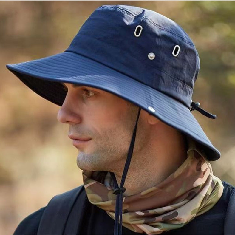 Unisex bucket hat for outdoor activities with cord — Navy Blue