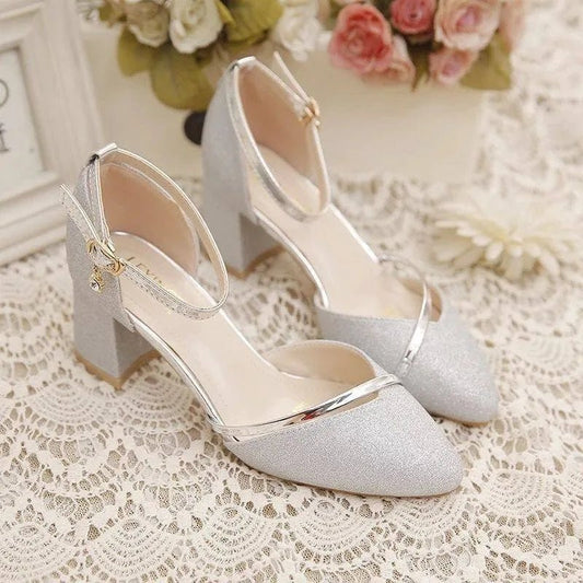 Medium Heel Sandals — Silver