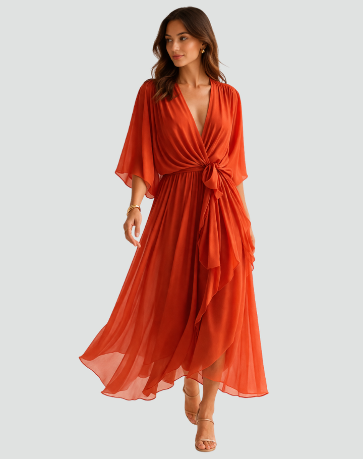 Damenkleid in Midilänge mit Taillenband — Orange