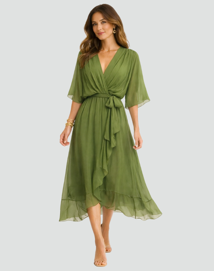 Damenkleid in Midilänge mit Taillenband — Grün