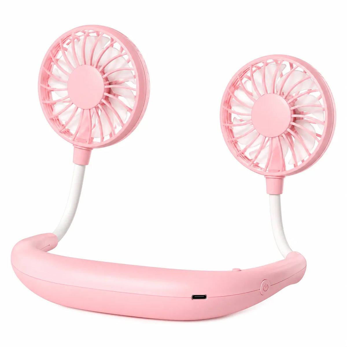 USB Rechargeable Neck Fan with Double Rotating Heads and 3 Speeds — Pink