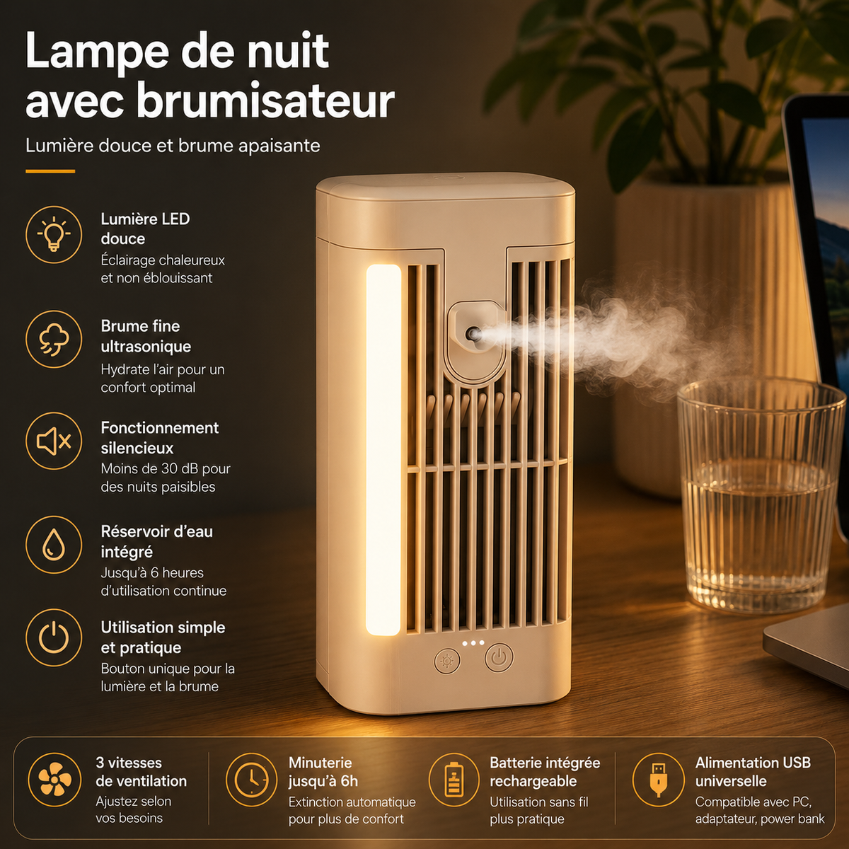 Mini USB Air Cooler with Night Light for Office — image 5