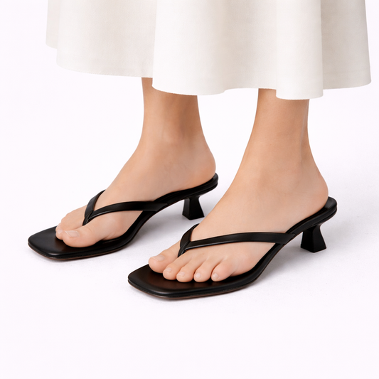 Low Heel Mules with Square Toe — Black