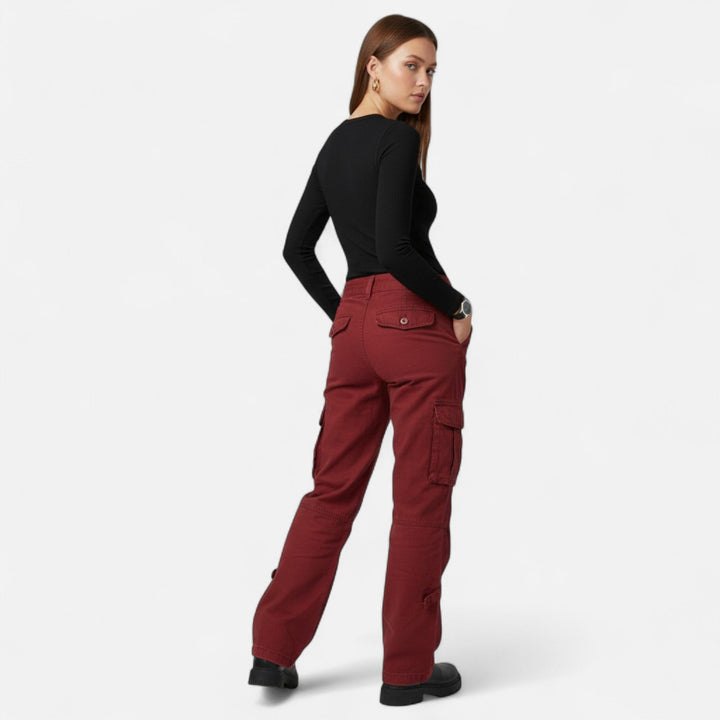 Cargo-Hose für Damen mit weitem Schnitt — Bordeauxrot