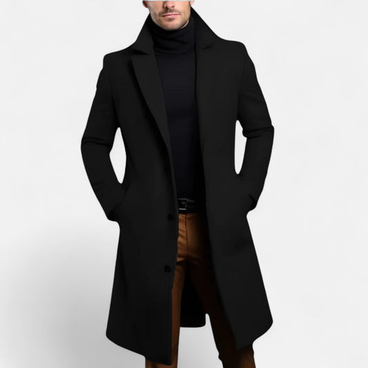 Classic Men's Coat Structured Fit Timeless Elegance — Black
