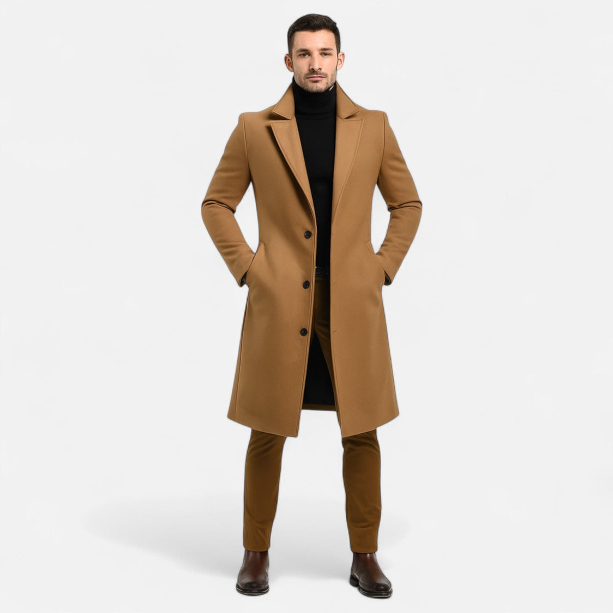Classic Men's Coat Structured Fit Timeless Elegance — Brown
