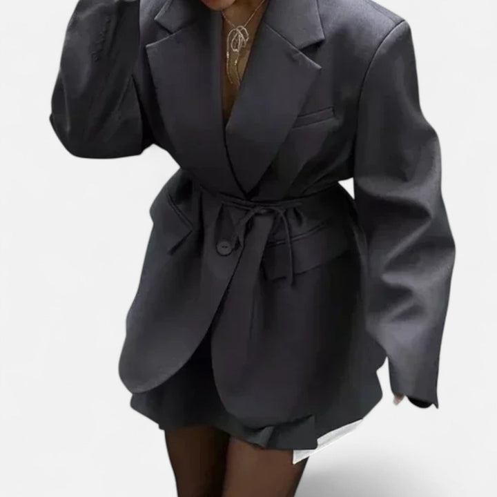 Oversized Women's Blazer with Belt Elegant Style — Black