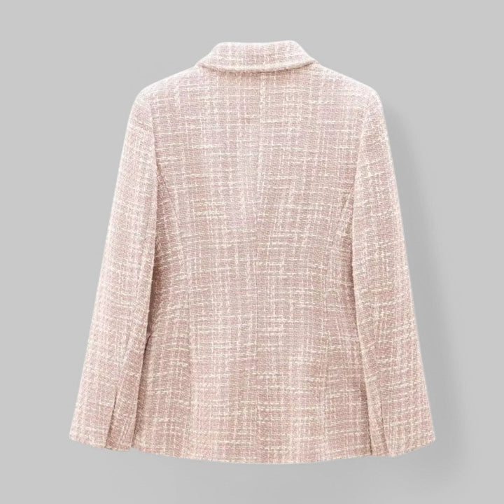 Damen-Tweed-Blazer – zweireihig mit steigendem Revers und Pattentaschen — Produktansicht