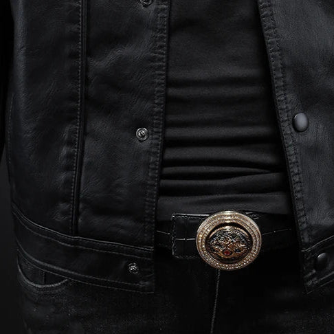 Men's Jacket – Protective Collar Asymmetric Closure Biker Style — image 9
