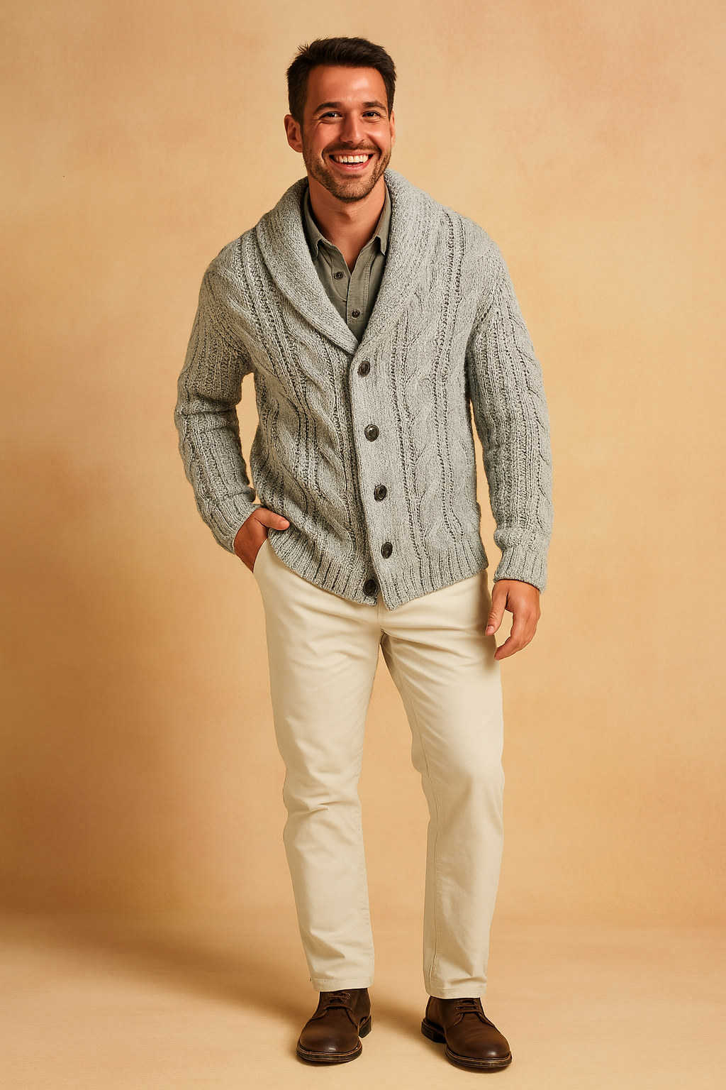 Men’s Cardigan – Shawl Collar, Button Closure, Slim Fit — image 9