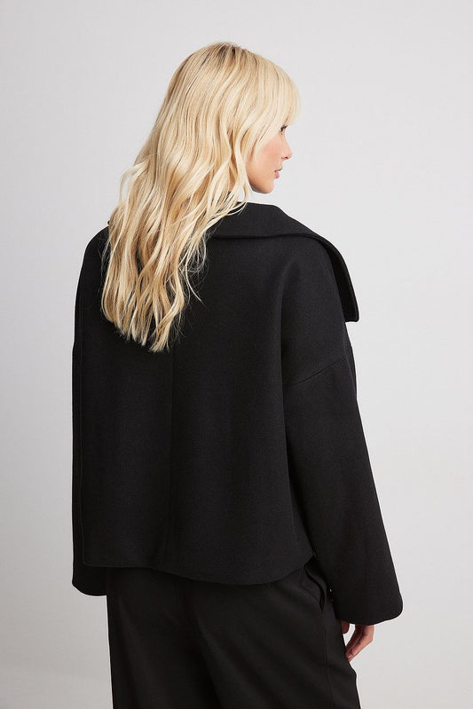 Women’s Short Coat – Oversized Shawl Collar, Double-Breasted Closure — product view