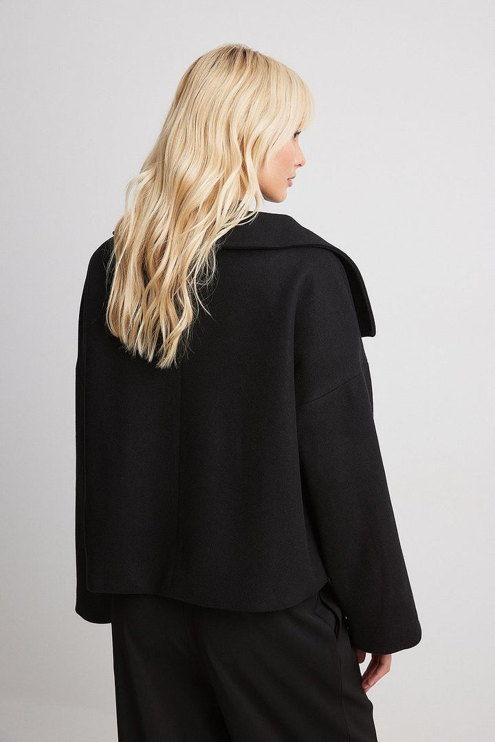 Women’s Short Coat – Oversized Shawl Collar, Double-Breasted Closure — product view