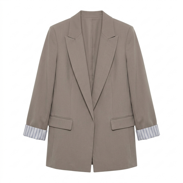 Women’s Blazer – Open Front with Pockets, Relaxed Loose Fit — Khaki