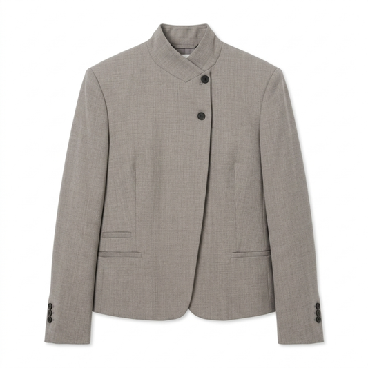 Women’s Jacket – Stand Collar and Relaxed Asymmetrical Cut — Khaki