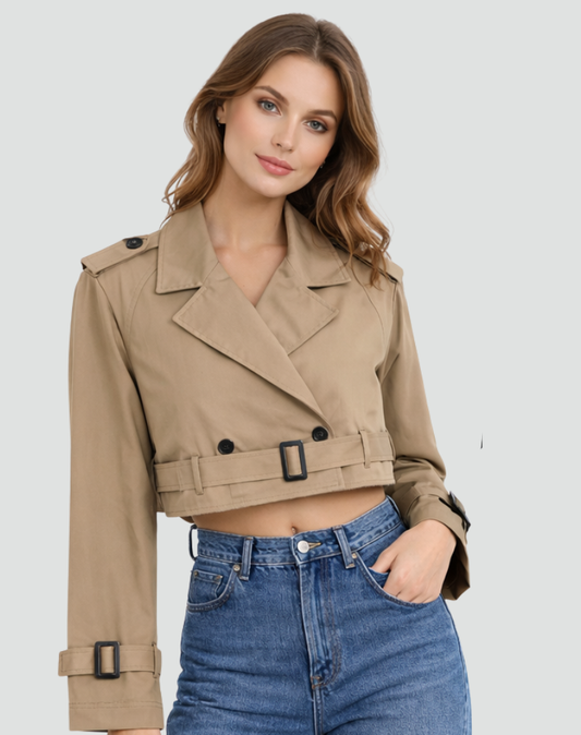Women’s Trench Coat – Cropped Fit and Timeless Classic Silhouette — Dark Brown