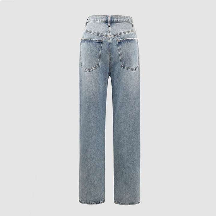 Damenjeans aus Denim mit weitem Bein und gekreuztem Bund — Produktansicht