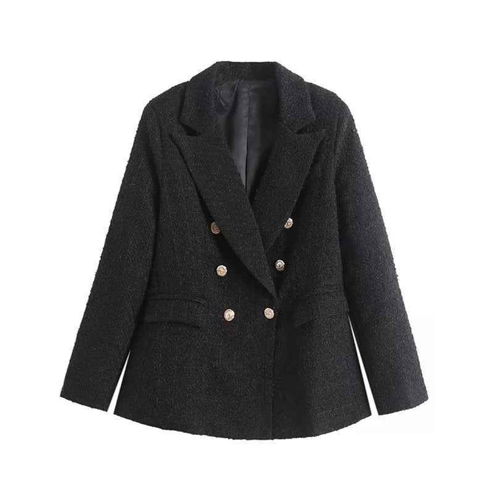 Women's Hip-Length Blazer – Notched Lapel and Fitted Waist — Black