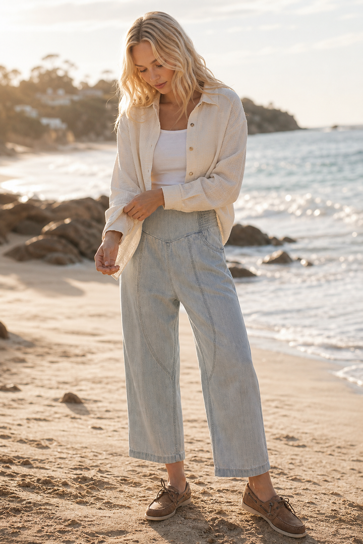 Women's Trousers – Wide Leg and Elastic Waistband — Sky Blue