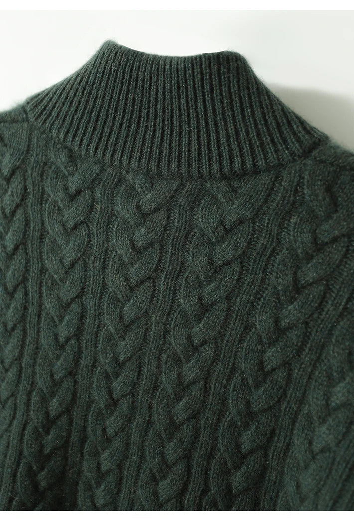 Women’s Sweater – Buttoned High Neck and Cable-Knit Design — product view