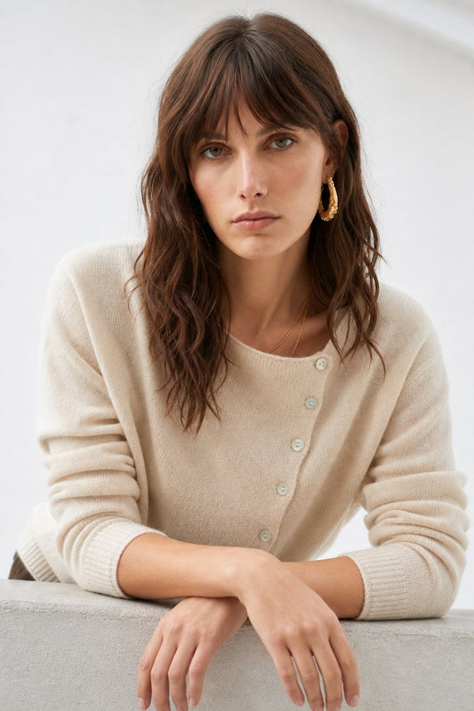 Women's Sweater – Asymmetrical Buttons and Lightweight Knit — product view