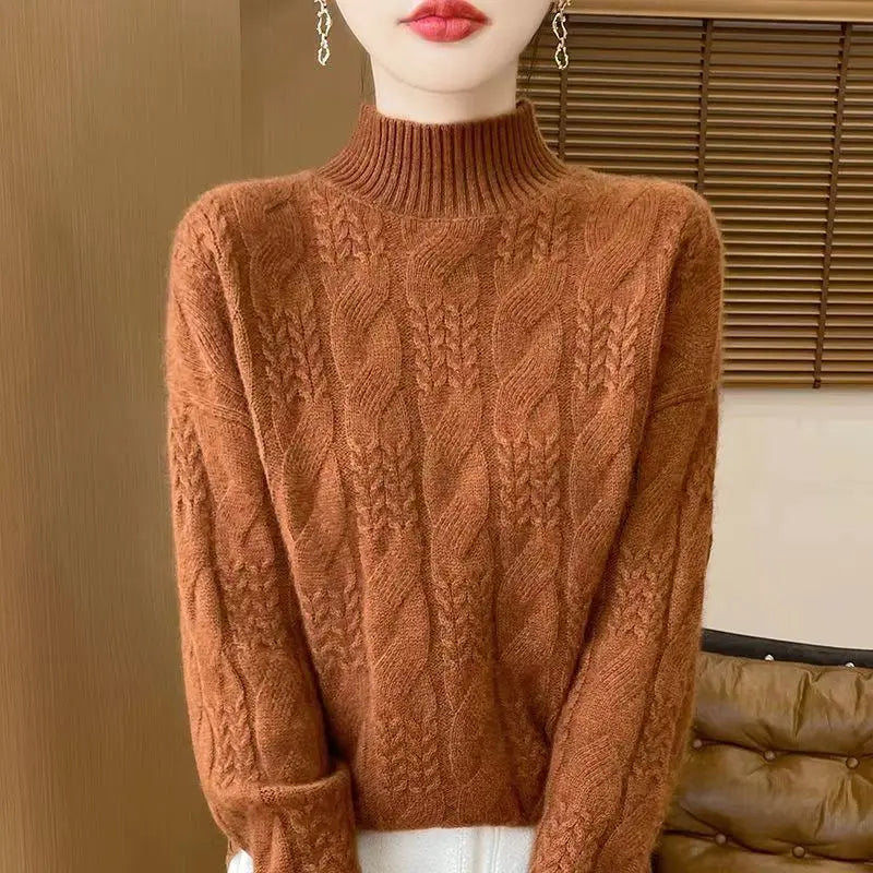 Women's Sweater – Timeless Cable-Knit and Mock Neck — image 21
