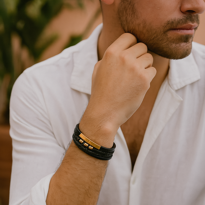 Bracelet pour homme à design multi-rangs et détails tressés — vue du produit