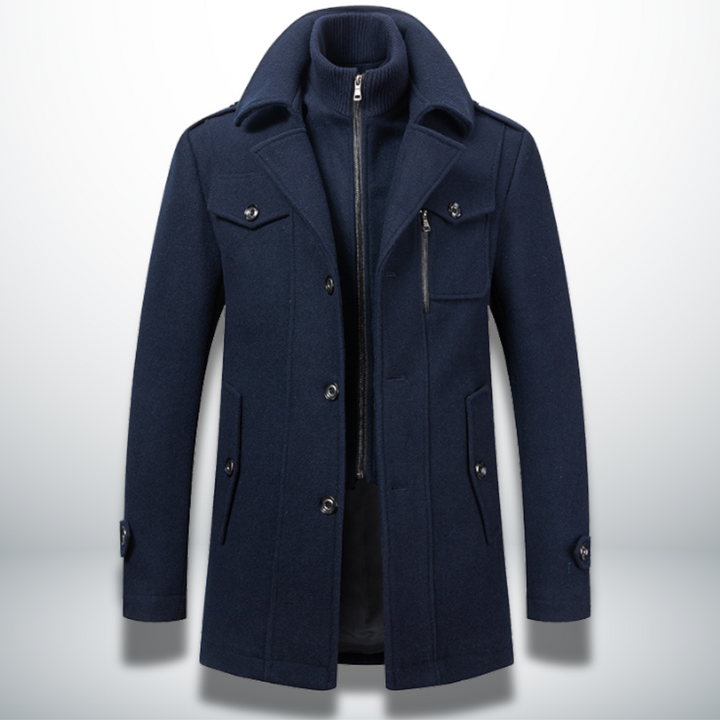 Men’s Buttoned Coat – Classic Silhouette and Smart-Casual Style — Dark Blue