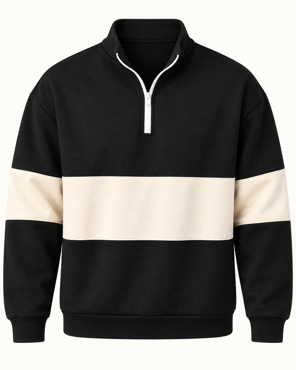 Men's Colourblock Long Sleeve Polo Shirt in Black - principal