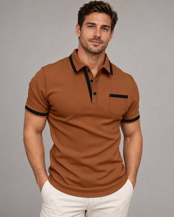 Men's Short Sleeve Polo Shirt in Brown - principal