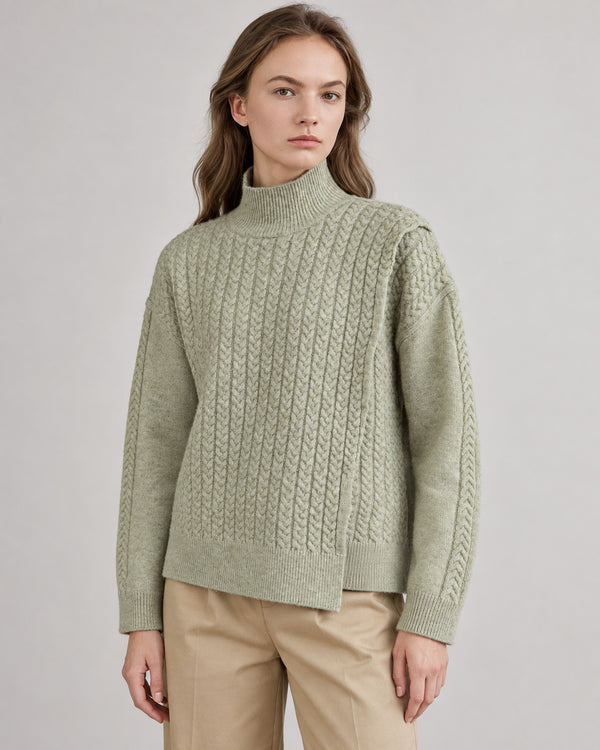 Women's Cable-Knit Cardigan in Mist Green - principal