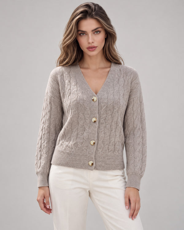 Women's Cable-Knit Long Sleeve Cardigan in Grey - principal