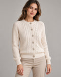 Women's Cable-Knit Long Sleeve Cardigan in Beige - principal