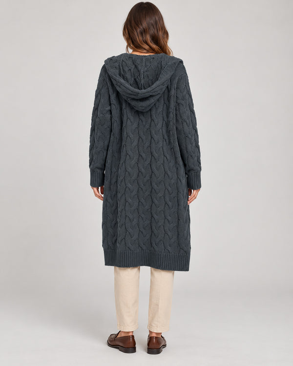 Women's Cable-Knit Long Sleeve Cardigan in Dark Grey - principal