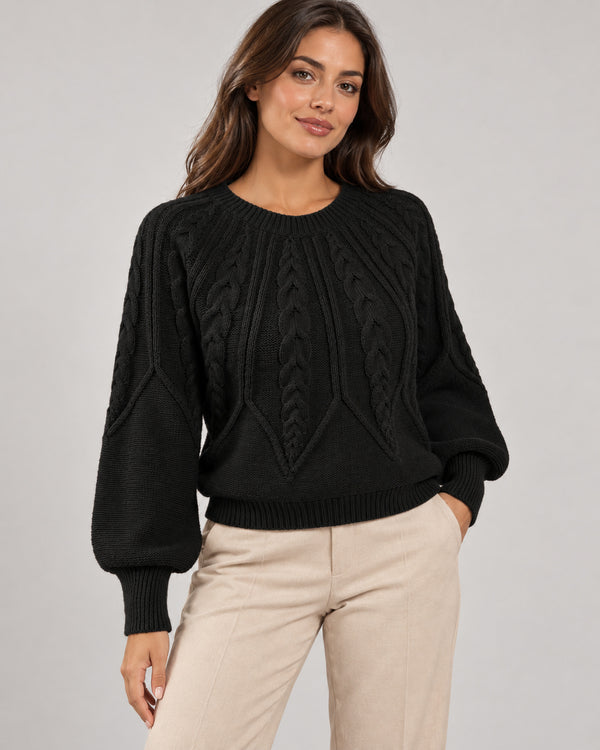 Women's Long Sleeve Crew Neck Jumper in Black - principal
