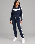 Women's Colourblock Co-ord Set in Navy Blue + White - principal